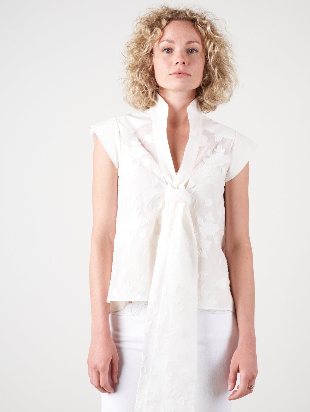 Psophia Tie Front Blouse Ivory Size M